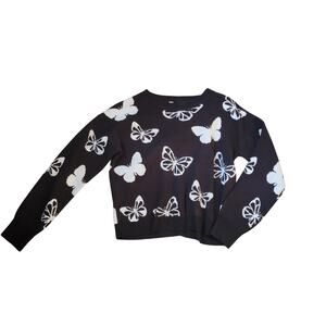 Girls Long Sleeve Black and White Butterfly Pull Over Sweater size S (3-5)